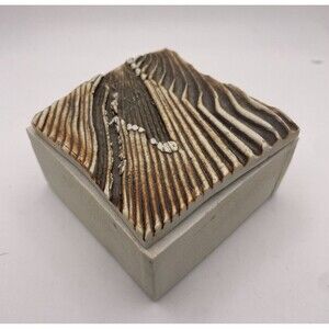 Evelyn Lamers Seascape Beach Slab Trinket Box Signed Carved Lidded Vintage Art